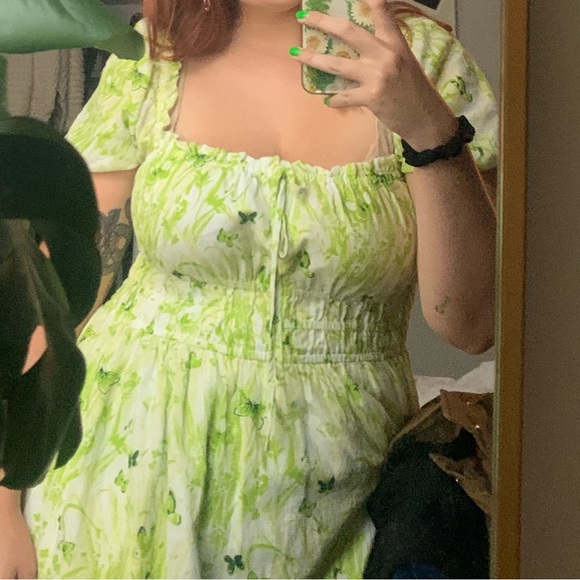 Green Puff Sleeve Cottagecore dress - Picture 1 of 4